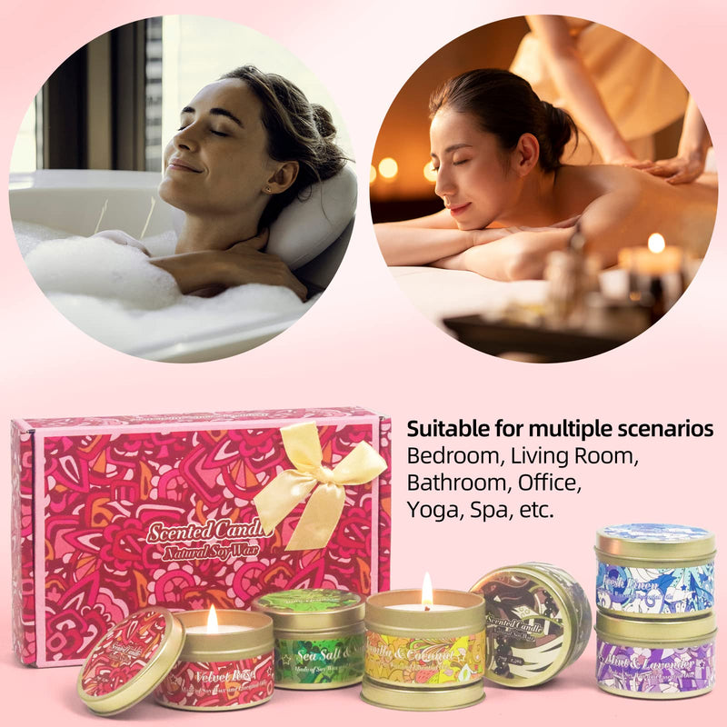 [Australia] - Scented Candles Set, Natural Soy Wax Candles in Portable Tin, Aromatherapy Candle Gift Set for Mother's Day, Christmas, Birthday, Ideal for Yoga, Relaxation, Meditation, 6 Packs 