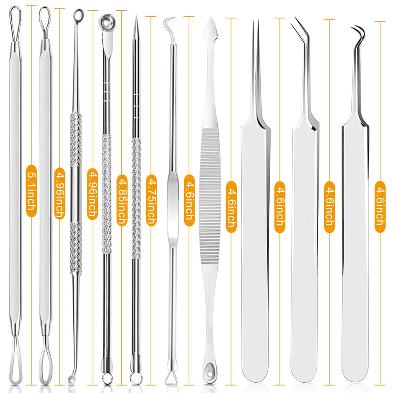 [Australia] - [Latest]Blackhead Remover Tool, Boxoyx 10 Pcs Professional Pimple Comedone Extractor Popper Tool Acne Removal Kit - Treatment for Pimples, Blackheads, Zit Removing, Forehead,Facial and Nose(Silver) 