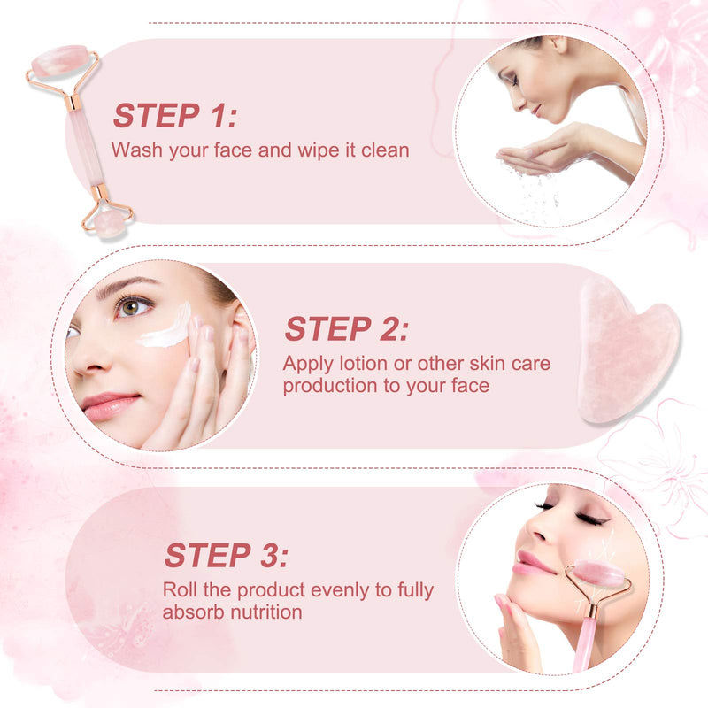 [Australia] - Jade Roller For Face, Gua Sha Facial Tools & Rose Quartz Face Roller Skin Care Product For Face Lift and Puffiness, Anti-aging Facial Roller For Eyes Body Neck Slimming & Firming 