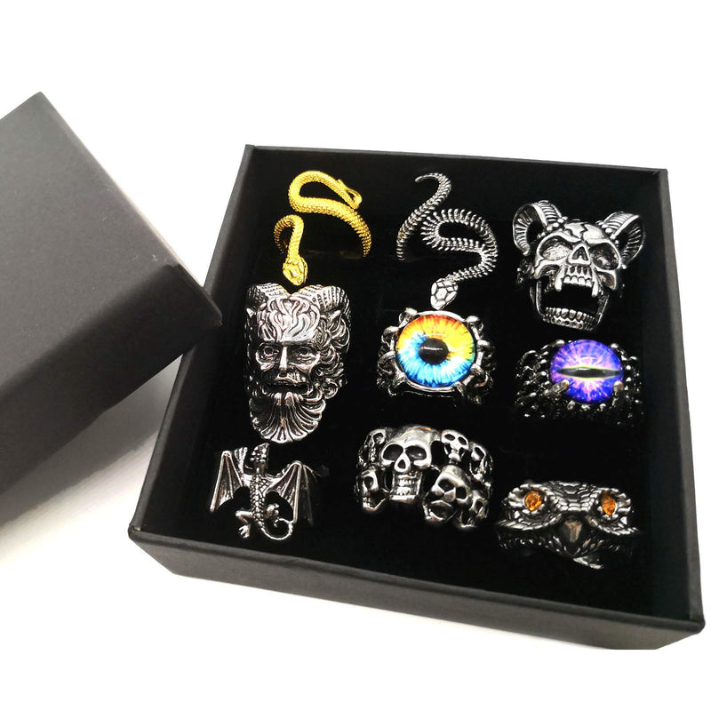 [Australia] - Evil Eye Skull Snake Ring Jewelry for Women Men, Adjustable Punk Gothic Ring Jewelry Biker Pirate Egirl Eboy Ring Set 