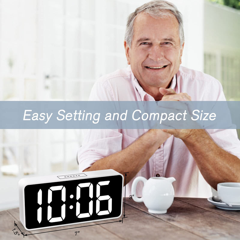 [Australia] - Welgo LED Digital Alarm Clock with USB Charging Port, 0-100% Dimmer, Large Number, AM/PM, White Bold Digits, Snooze, Adjustable Volume, Outlet Powered for Bedroom Bedside(White) 