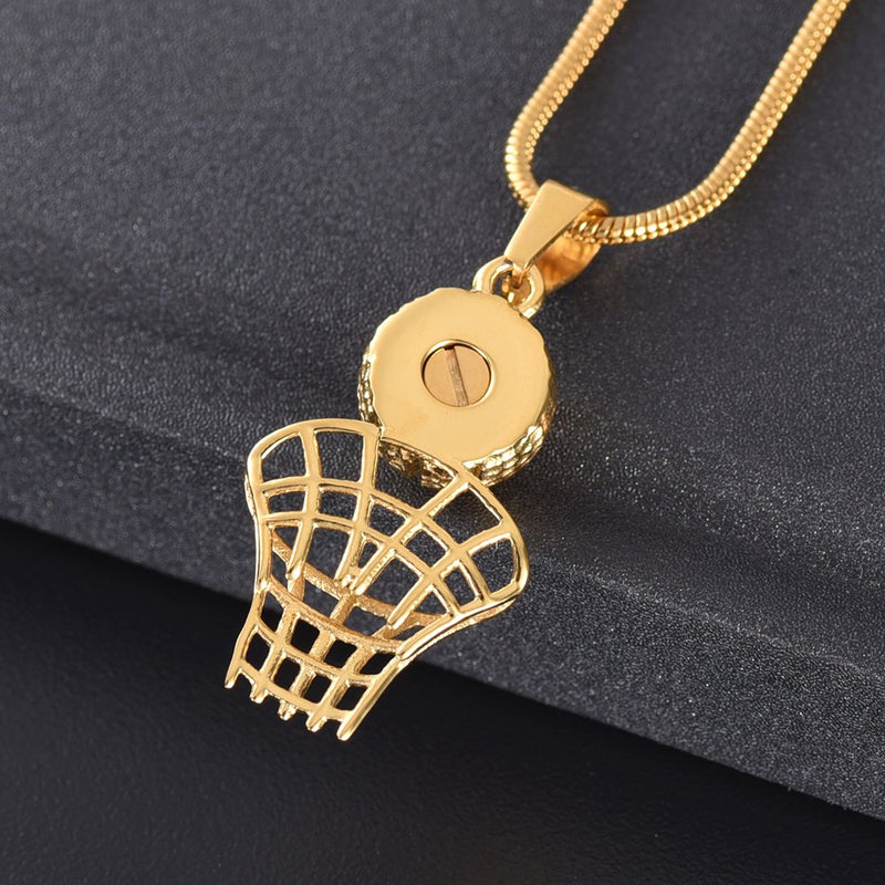 [Australia] - Stainless Steel Basketball Memorial Urn Jewellery Pendant Hold Cremation Keepsake Necklace for Ashes Gold 