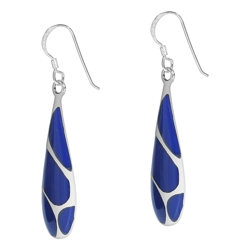 [Australia] - Vintage Simulated Blue Lapis-Lazuli Streak Teardrop .925 Sterling Silver Dangle Earrings 