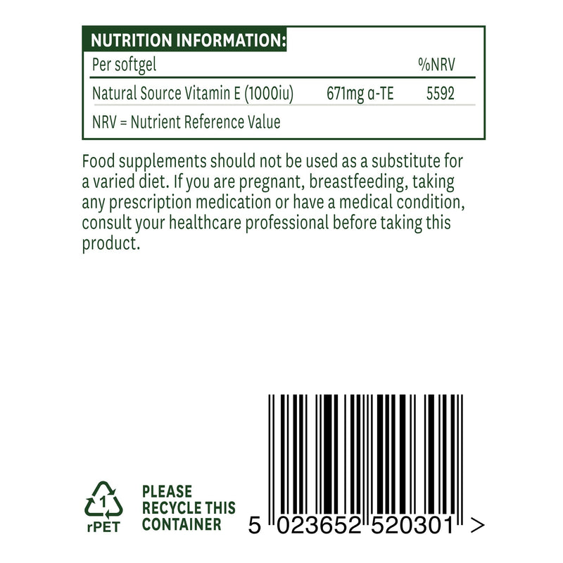 [Australia] - Natures Aid Vitamin E 1000iu, Natural Source, High Strength, 30 Softgel Capsules Single 