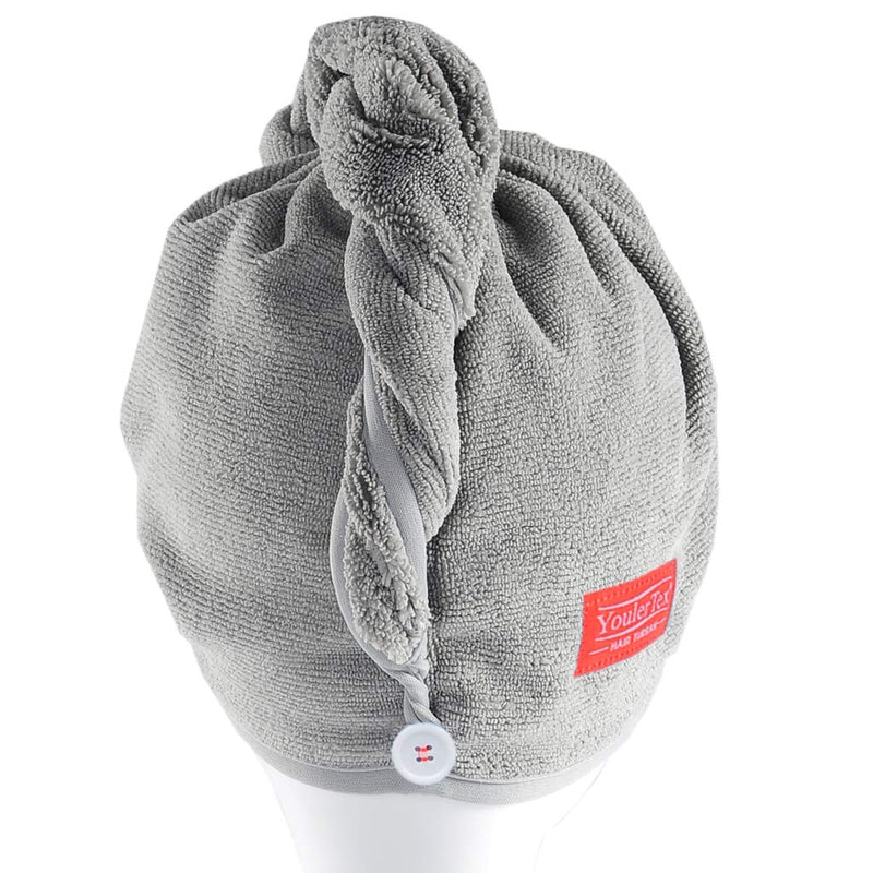 [Australia] - YoulerTex Microfiber Hair Towel Wrap for Women, 2 Pack 10 inch X 26 inch, Super Absorbent Quick Dry Hair Turban for Drying Curly, Long & Thick Hair(Gray) Gray 