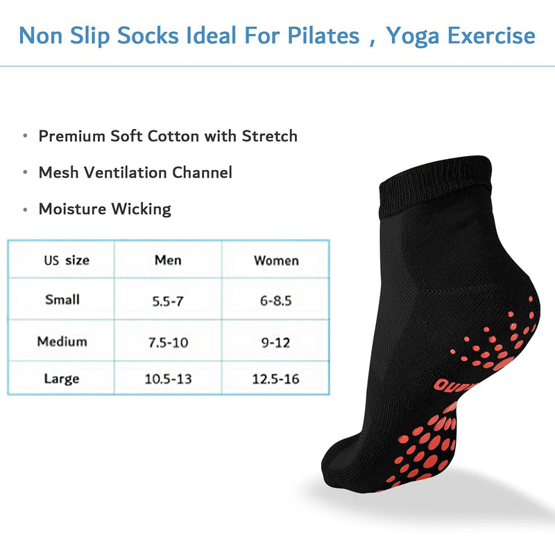 [Australia] - Aaronano 6 Pairs Diabetic Socks Non Slip Hospital Gripper Socks Women Men Black Small 