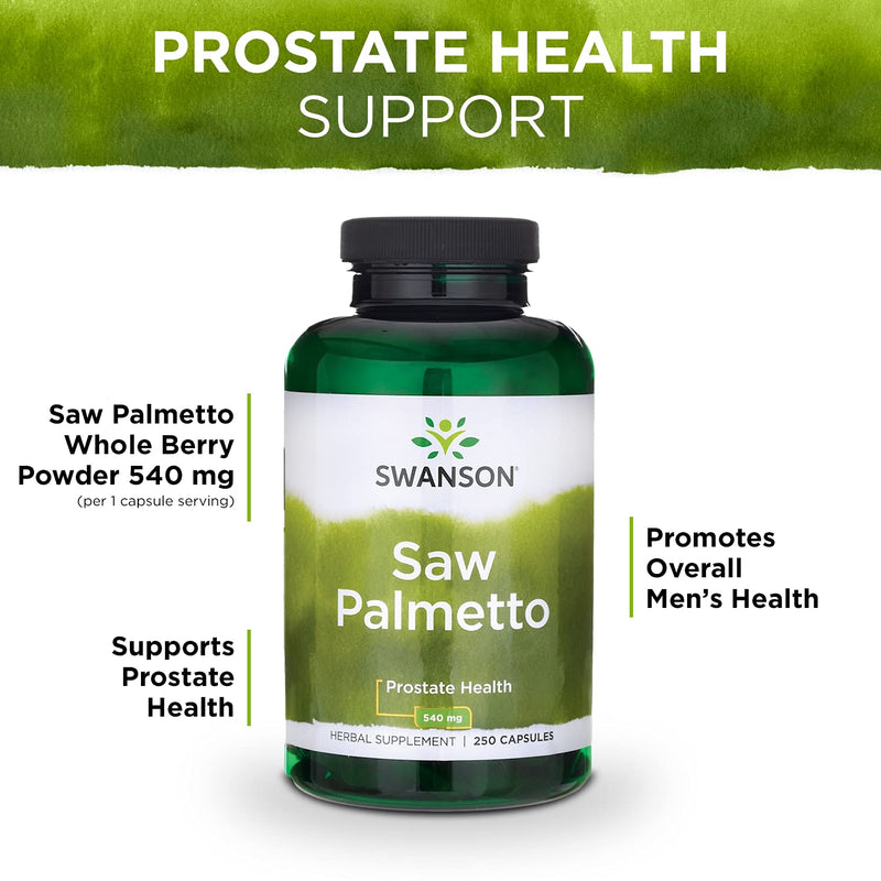 [Australia] - Swanson Saw Palmetto Herbal Supplement for Men Prostate Health Hair Supplement Urinary Health 540 mg 250 Capsules 250 Count (Pack of 1) 