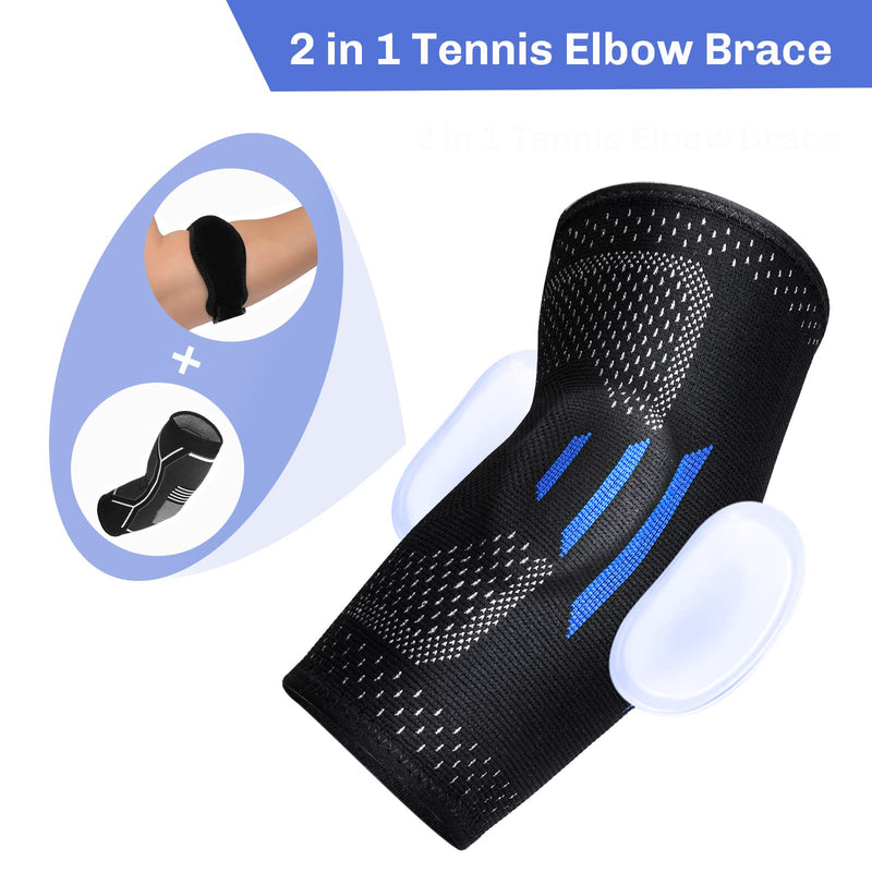 [Australia] - 2 in 1 Tennis Elbow Brace for Women Men, Compression Sleeve with Integrated Elbow Pads Breathable Tendonitis elbow Support Protector for Sports Golfer's Elbow Arthritis Treatment Reduce Joint Pain Medium 