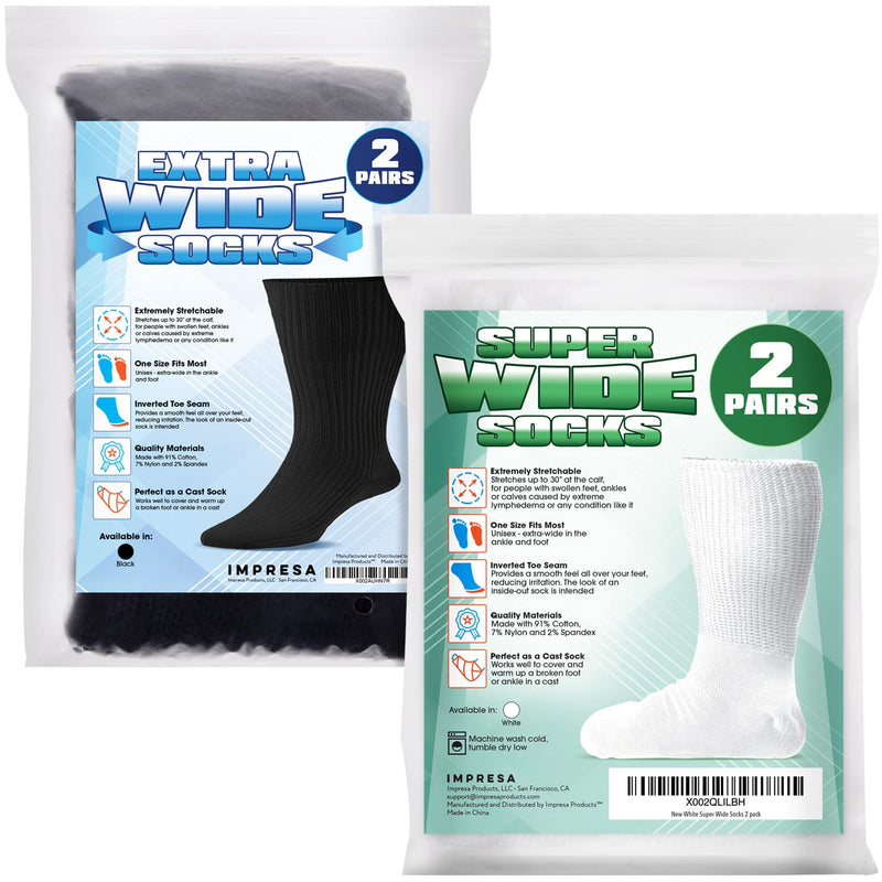 [Australia] - 4 Pairs of Impresa Extra Width Socks for Lymphedema - Bariatric Sock - Oversized Sock Stretches up to 30'' Over Calf for Swollen Feet And Mens and Womens Legs - One Size Unisex 