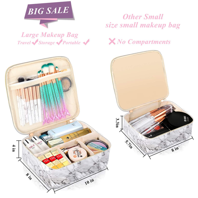 [Australia] - 3Pcs Makeup Bags for Women, Travel Makeup Bag, Large Cosmetic Bag, Marble Makeup Bag with 10 Pcs Brushes, Makeup Case Organizer with Adjustable Dividers 