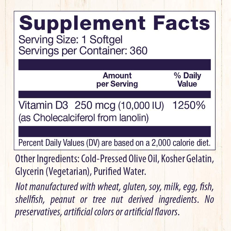 [Australia] - Healthy Origins Vitamin D3 10,000 IU (Non-GMO), 360 Softgels 360 Count (Pack of 1) 