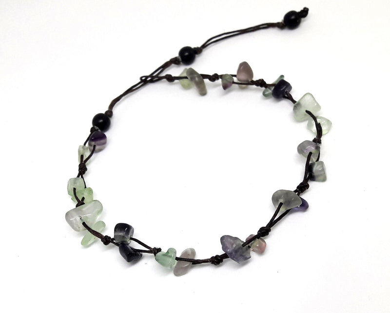 [Australia] - LAVIP Leather Purple and Green Fluorite Color Bead Anklet or Bracelet 26 cm.Handmade 