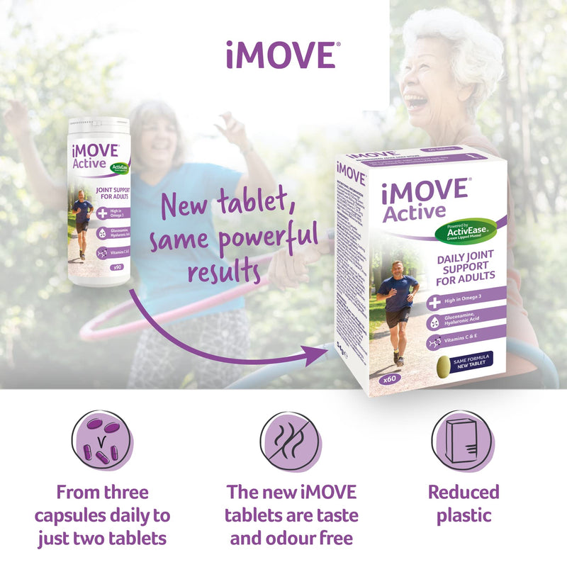[Australia] - iMOVE Active | Natural Joint Supplement for Humans, 60 Tablets - Includes Glucosamine HCl, Green Lipped Mussel, Hyraluronic Acid, Vitamin E and C and Manganese 