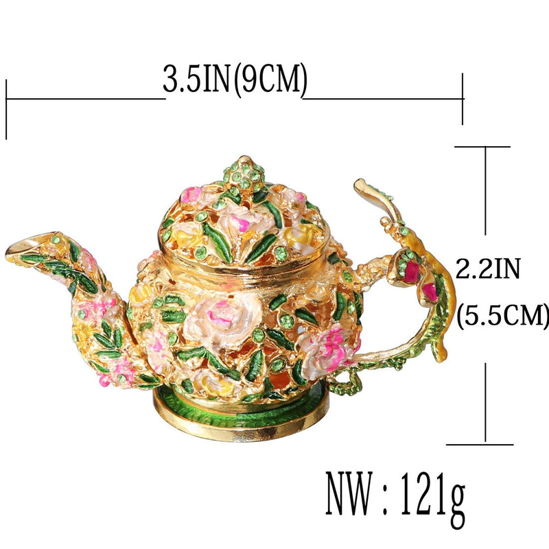 [Australia] - Waltz&F Flower teapot Trinket Box Hinged Hand-painted Figurine Collectible Ring Holder 