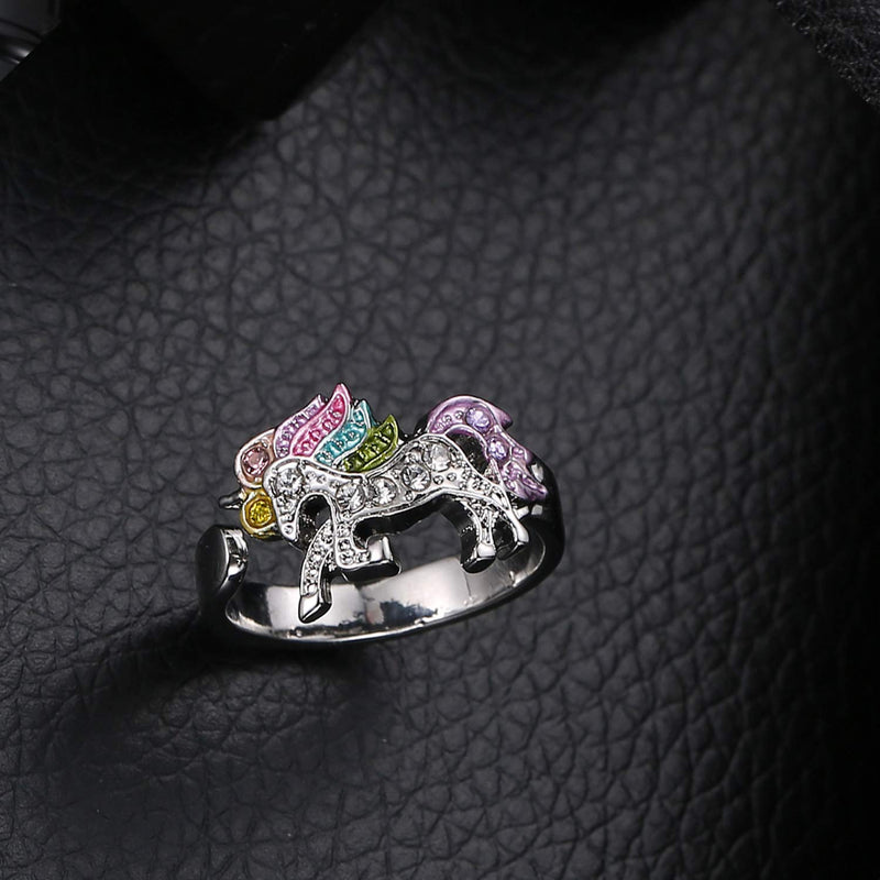 [Australia] - Unicorn Jewelry for Girls Gifts for Granddaughter Adjustable Unicorn Ring Gifts Silver Tone Rainbow Unicorn 