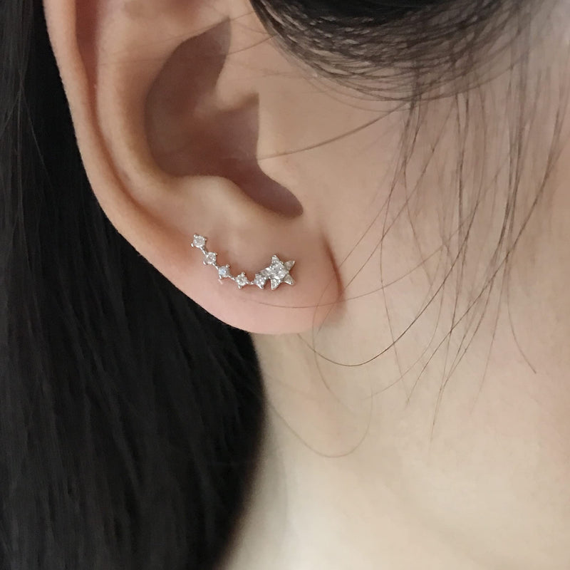 [Australia] - SELOVO 925 Sterling Silver Star Earring Cuff Ear Climber Cubic Zirconia Crystal Stud for Girls Women 