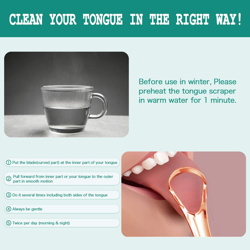 [Australia] - Stainless Steel Tongue Scraper (2-Pack), Cure Bad Breath (Medical Grade), Stainless Steel Tongue Cleaners Copper, 100% BPA Free Metal Tongue Scrapers for Fresher Breath in Seconds … Medium Tongue Scraper(rose Gold) 