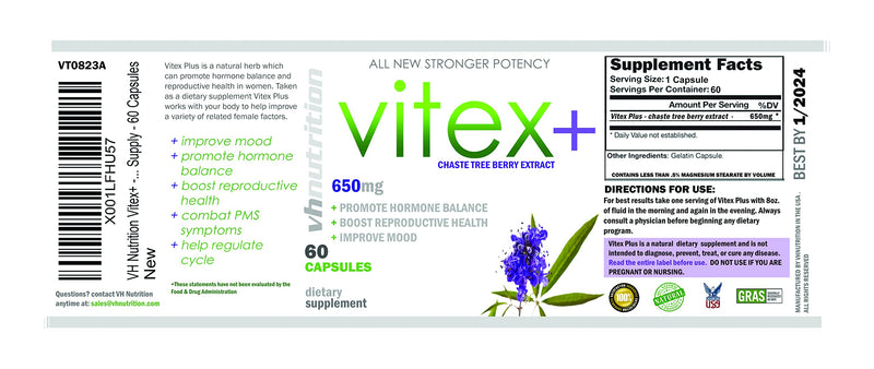 [Australia] - VH Nutrition Vitex+ | 650mg Vitex Chasteberry Supplement for Women - 30 Day Supply - 60 Capsules 