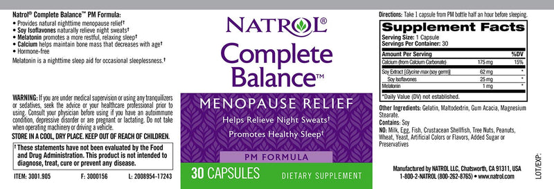 [Australia] - Natrol Complete Balance A.M./P.M. Capsules for Menopause Relief, Helps Relieve Hot Flashes and Night Sweats, Complete Day and Night Menopause Support, Provides Mood Support, 30 Count (Pack of 2) 