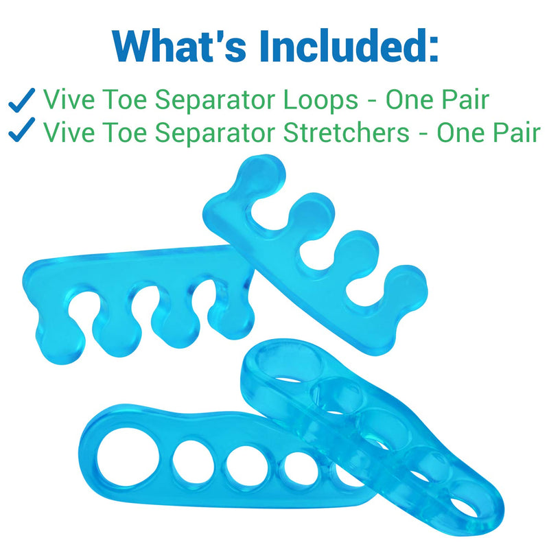 [Australia] - ViveSole Toe Stretchers (4 Pieces) - Silicone Gel Separators - Therapeutic Spa Spreaders for Plantar Fasciitis, Bunions, Overlapping Hammer Toe Spacers - Metatarsal Yoga Cushion Blue Small (4 Count) 