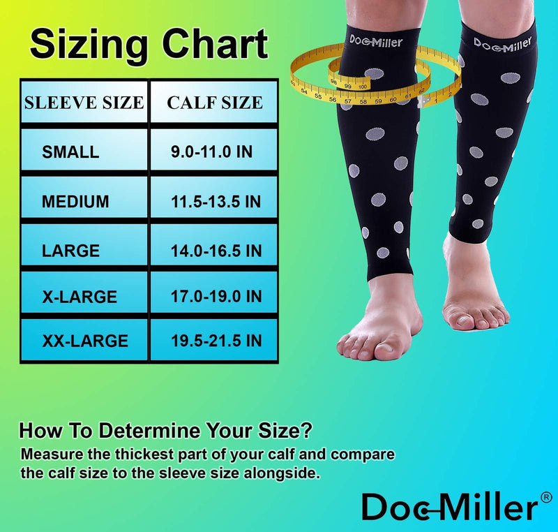 [Australia] - Doc Miller Calf Compression Sleeve Men Women, 20-30mmHg Medical Grade Leg Compression Sleeve for Shin Splints, Varicose Vein & Calf Muscles Recovery, 1 Pair Medium Black White Polka Dots Black/White 