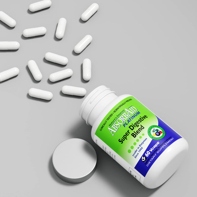 [Australia] - AbsorbAid Platinum Digestive Enzyme Support 60 vCaps, 12 Digestive Enzymes Plus 2 Probiotics for Maximum Relief! 