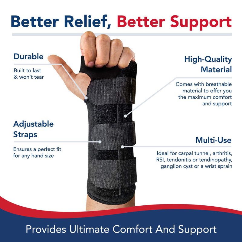 [Australia] - Doctor Developed Carpal Tunnel Wrist Brace Night & Wrist Support & Sleep Brace [Single] (with splint) -Registered Class I Medical Device & Doctor Written Handbook - Fully Adjustable to Fit any Hand (Left) Left - Splint Support 