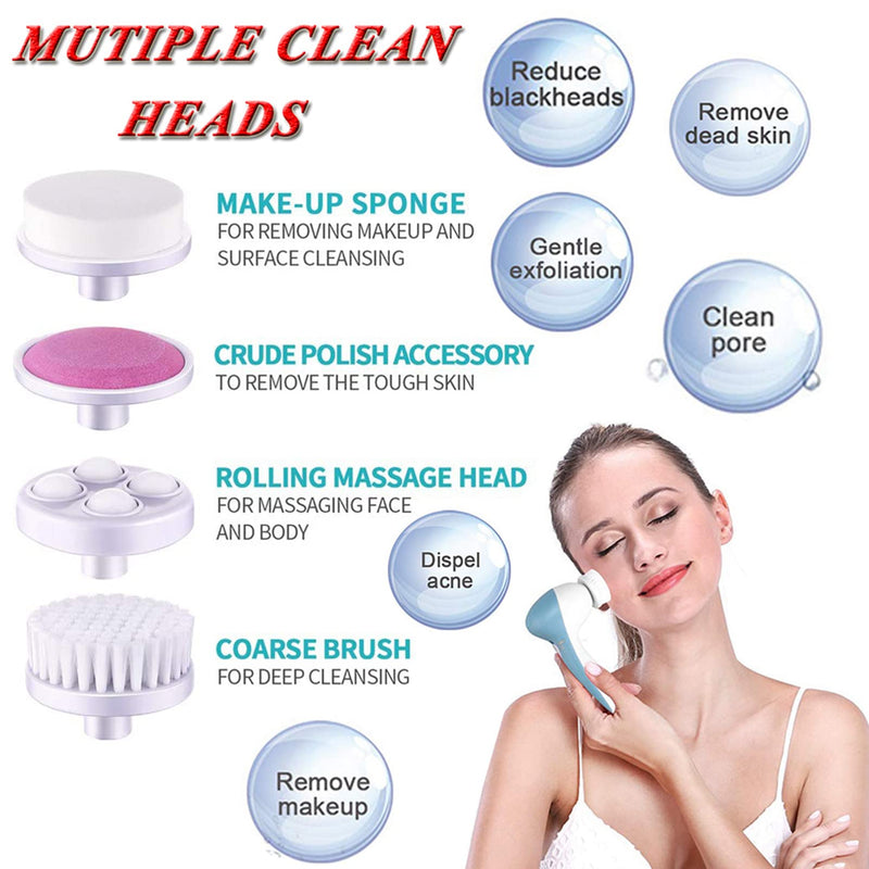 [Australia] - Facial Cleansing Brush with 4 Brush Heads Face Massager Brush Facial Cleansing Spin Brush Set for Gentle Exfoliating,Removing Blackhead,Deep face scrubbing Skincare for Teenage Girl Gift (Blue) Blue 