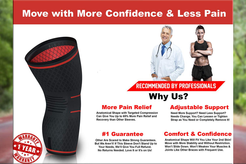 [Australia] - Knee Brace Compression Sleeve with Strap for Best Support & Pain Relief for Meniscus Tear, Arthritis, Running, Basketball, MCL, Jogging, Post Surgery Recovery for Men & Women by Athledict, L Dark Grey/Red Large 