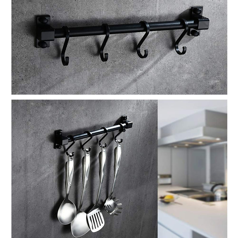 [Australia] - Smallboutique Black Aluminum Utensil Holder Rack, Wall Mounted Hanging Rack with Removing Hooks for Kitchen and Bathroom (30cm) 30cm 