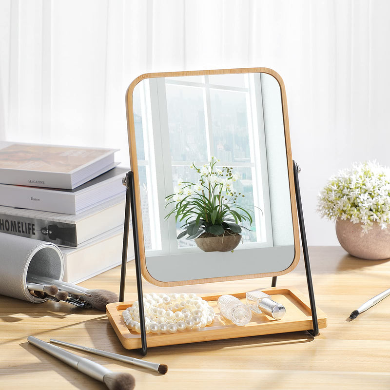 [Australia] - FRCOLOR Free Standing Tabletop Makeup Cosmetic Mirror Double Sided Mirror with Stand Wood Rotating Vanity Mirror 
