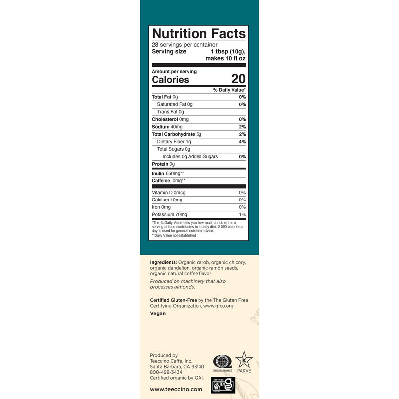 [Australia] - Teeccino Coffee Alternative – Dandelion Dark Roast – Detox Deliciously with Dandelion Herbal Coffee That’s Prebiotic, Caffeine Free & Gluten Free, Dark Roast, 10 Ounce 
