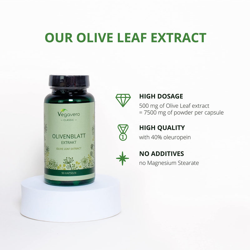 [Australia] - Olive Leaf Extract Vegavero® | Highest Strength: 7500mg (15:1) - 40% Oleuropein | Olive Leaves from Spain | 90 Vegan Capsules 