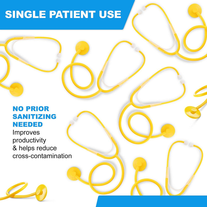 [Australia] - Primacare DS-9294 Pack of 10 Yellow Disposable Stethoscopes with Sound Sensitive Chestpiece and 22” PVC Tubing | Single Patient Use Ultra Lightweight Stethoscope for Home, Education, Doctors, Nurses 