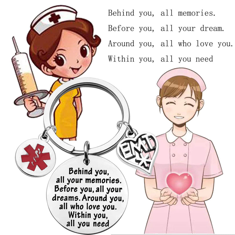 [Australia] - FEELMEM EMT Gift EMT Graduation Gifts Behind You All Memories Before You All Your Dream EMT Keychain Emergency Medical Technician Gift Paramedic Gifts Keyring 