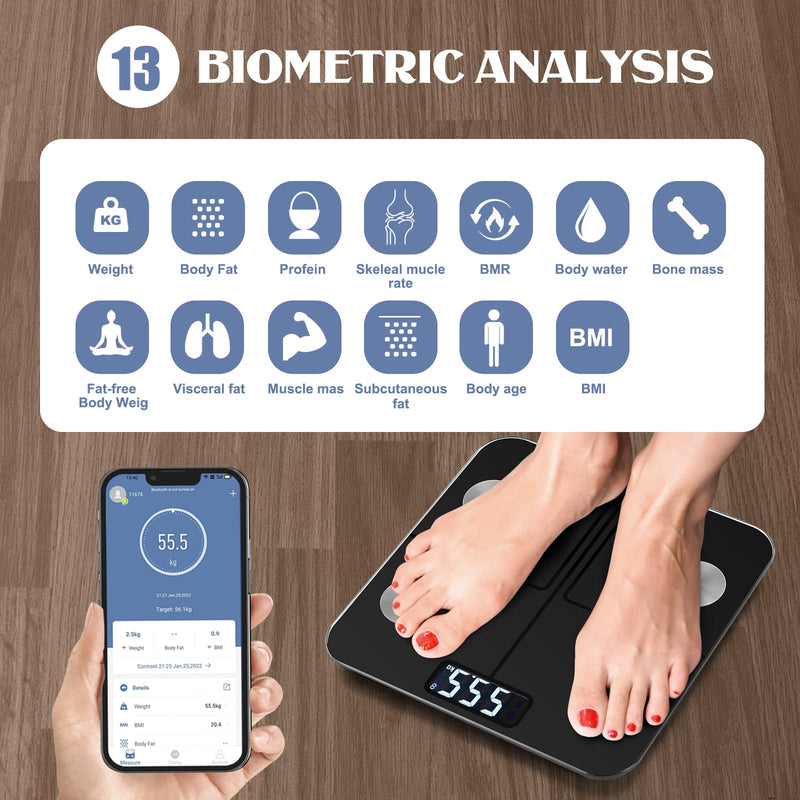 [Australia] - EEBBL Body Fat Scale, Bluetooth Digital Body Weight Bathroom Scales Weighing Scale Smart BMI Scales, Body Composition Monitors with Smartphone App, 400 lb(Stone/lb/kg) 