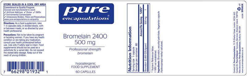 [Australia] - Pure Encapsulations - Bromelain 2400-500mg GDU per Capsule - Hypoallergenic Professional-Strength Bromelain for Digestive Support - 60 Vegetarian Capsules 
