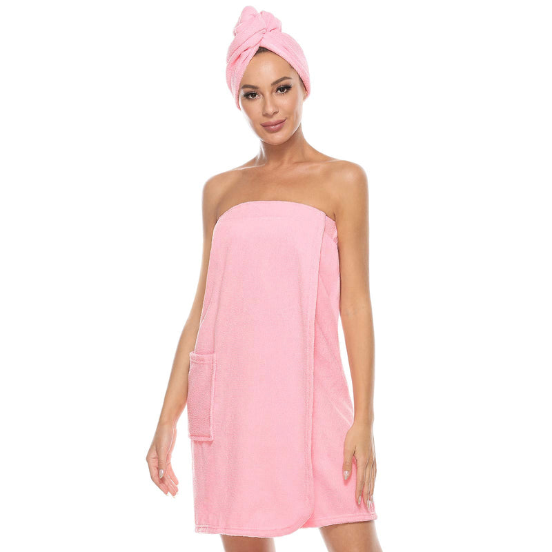 [Australia] - Orrpally Women Bath Wrap Spa Towel & Hair Towel Body Wrap Robe lightweight Adjustable Closure Women's Towel Wrap Bathrobe Pink Small-Medium 