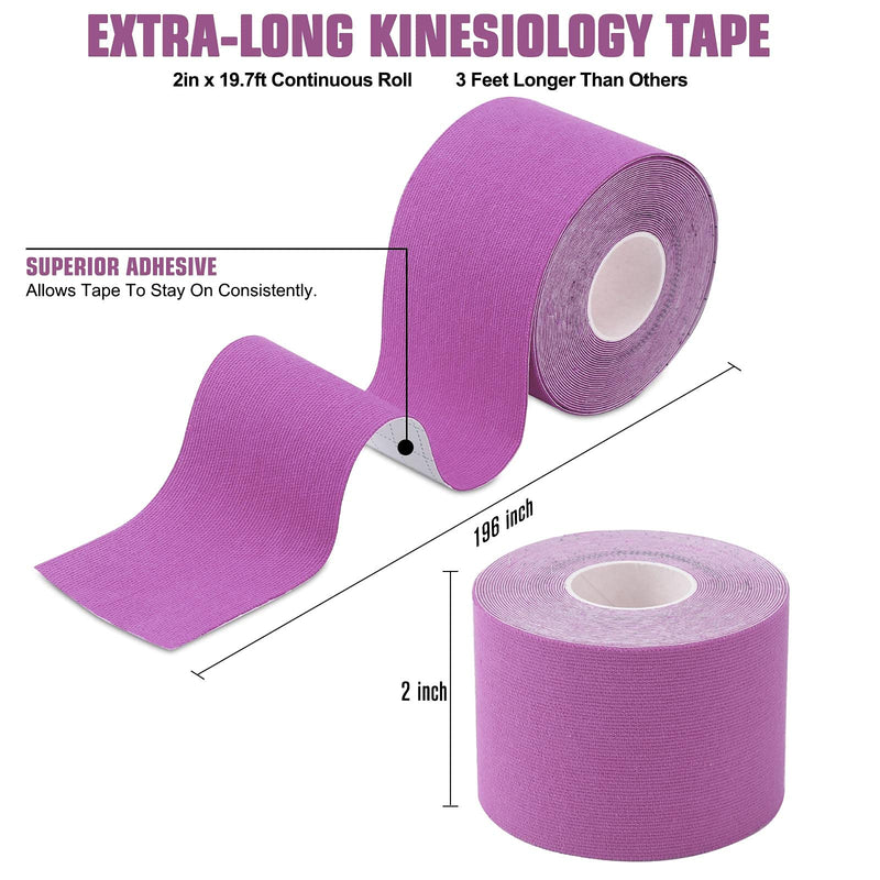 [Australia] - Kinesiology Tape (3 Uncut Roll) Kinetic Tape 16.4 ft Waterproof Athletic Sports Tape Physio Tape for Knees, Shoulder, Ankles, Elbow, Pain Relief,Joint Support (Purple) (3 Rolls) Purple 