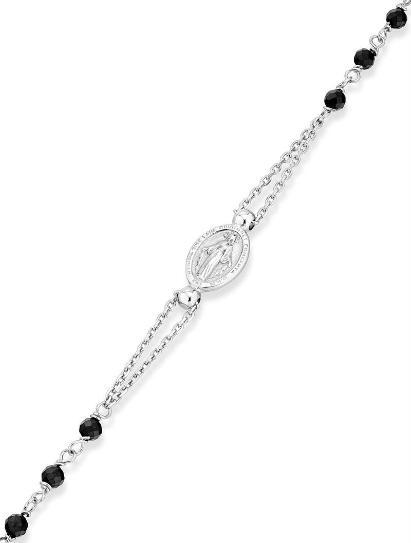 [Australia] - Miabella 925 Sterling Silver Italian Handmade Natural Black Spinel Rosary Beaded Sideways Cross Necklace for Women Teen Girls 18, 20 Inch Chain Made in Italy 20 Inches 