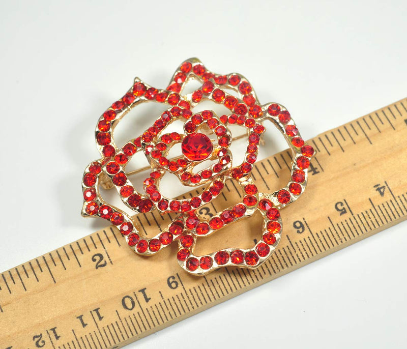 [Australia] - Gyn&Joy Womens Austria Crystal Red Rose Brooch 