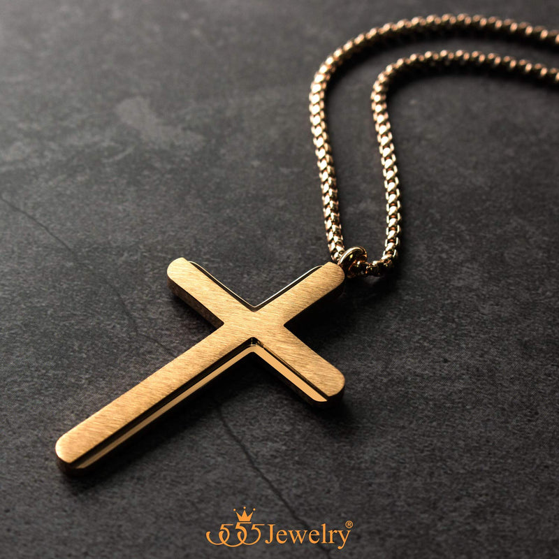 [Australia] - 555Jewelry Cross Necklace for Men Women Brushed Stainless Steel Pendant, 18-24" Chain Rose Gold 18.0 Inches 