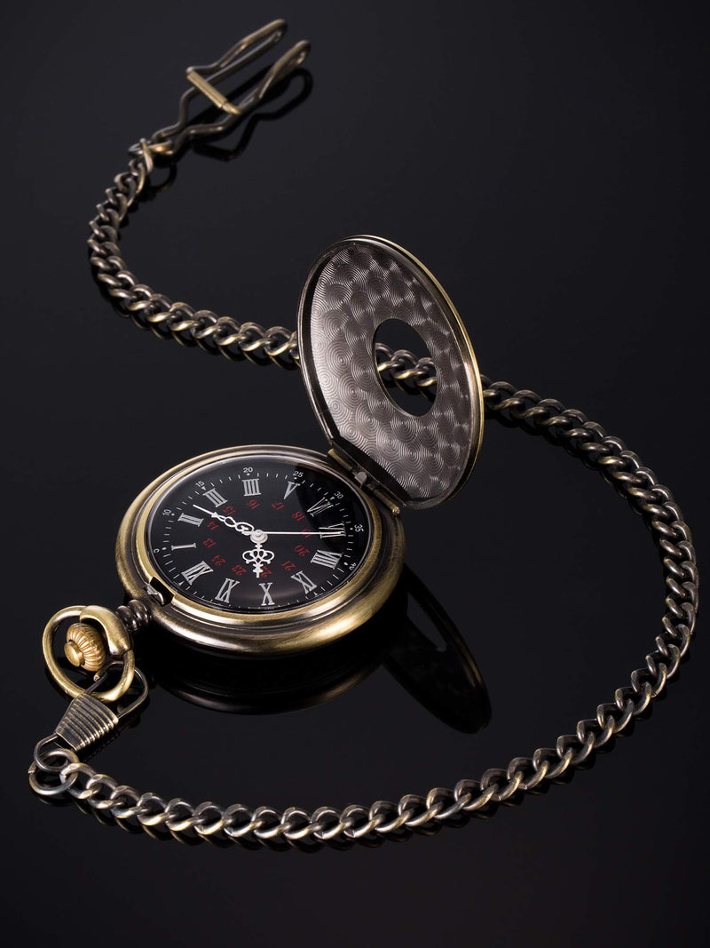 [Australia] - Hicarer Vintage Pocket Watch Steel Men Watch with Chain Bronze 