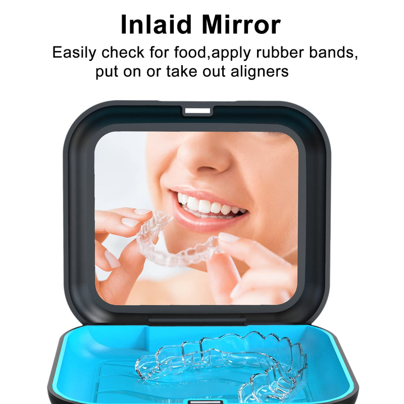 [Australia] - BVN Retainer Case with Mirror,Square Retainer Box, Orthodontic Denture Box,Dental Case for Aligner,Mouth Guard Case,Black C. Schwarz Mit Spiegel 