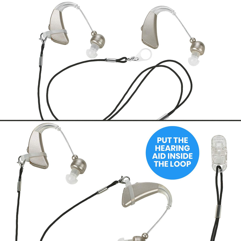 [Australia] - Hearing Aid Clip - Protective Holder with Anti Lost Lanyard Cord - Rope with Loops and Clip and Security Clip Ideal for Behind The Ear Hearing Aids and Personal Sound Amplifiers 