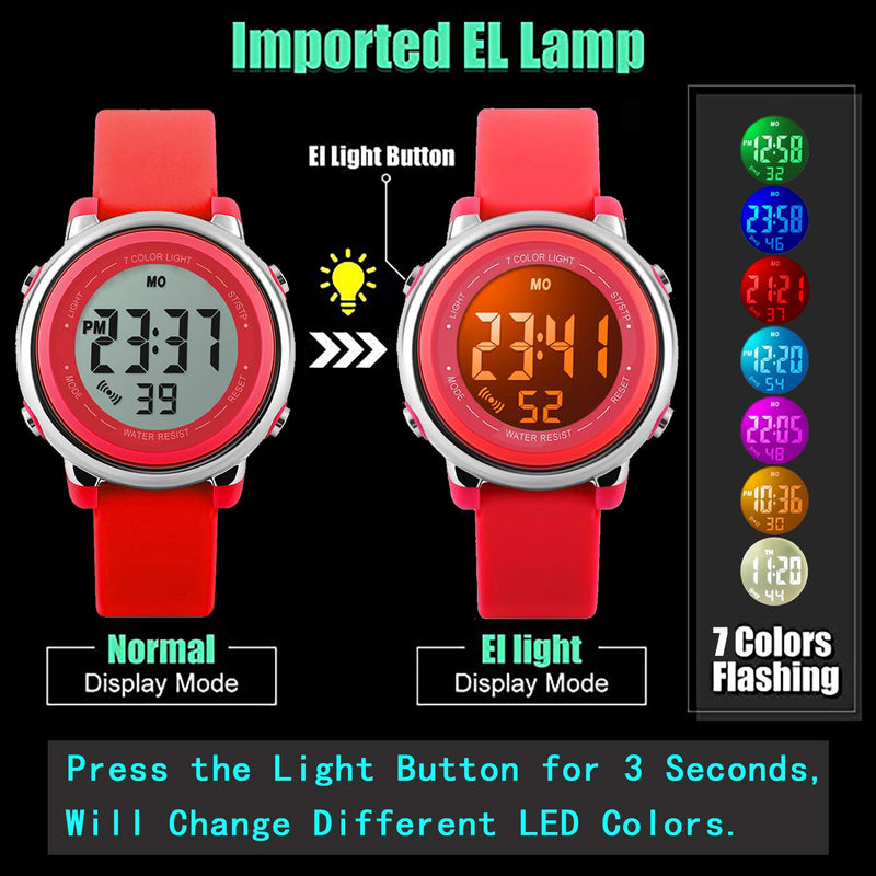 [Australia] - Kid Watch Multi Function 50M Waterproof Sport LED Alarm Stopwatch Digital Child Wristwatch for Boy Girl Red 