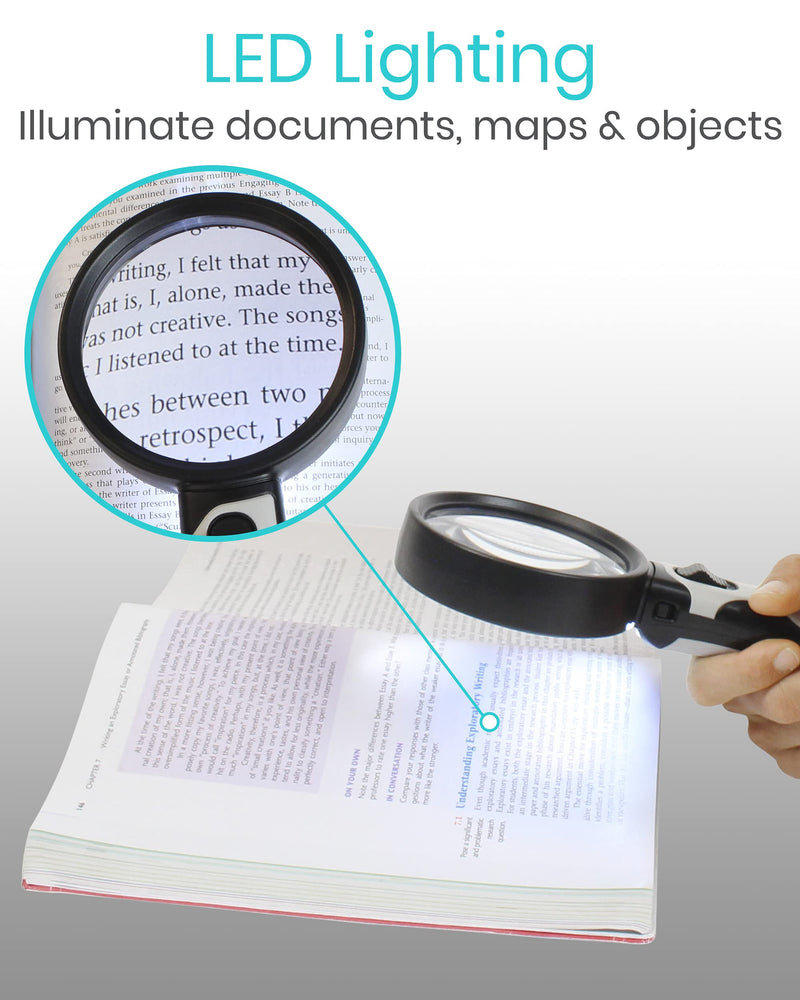 [Australia] - Magnifying Glass with Light - Lighted LED Magnifier Glass for Reading - Kids Handheld Glasses - Large, Portable 5X 10x Lenses - Jewelry Loupe with Light - Anti Glare Zoom for Seniors - Lightweight 