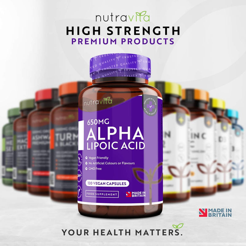 [Australia] - Alpha Lipoic Acid 650mg – 120 High Strength Vegan-Friendly Capsules – 100% Natural, No Synthetic Binders or Fillers – 4 Month Supply – Made in The UK by Nutravita 