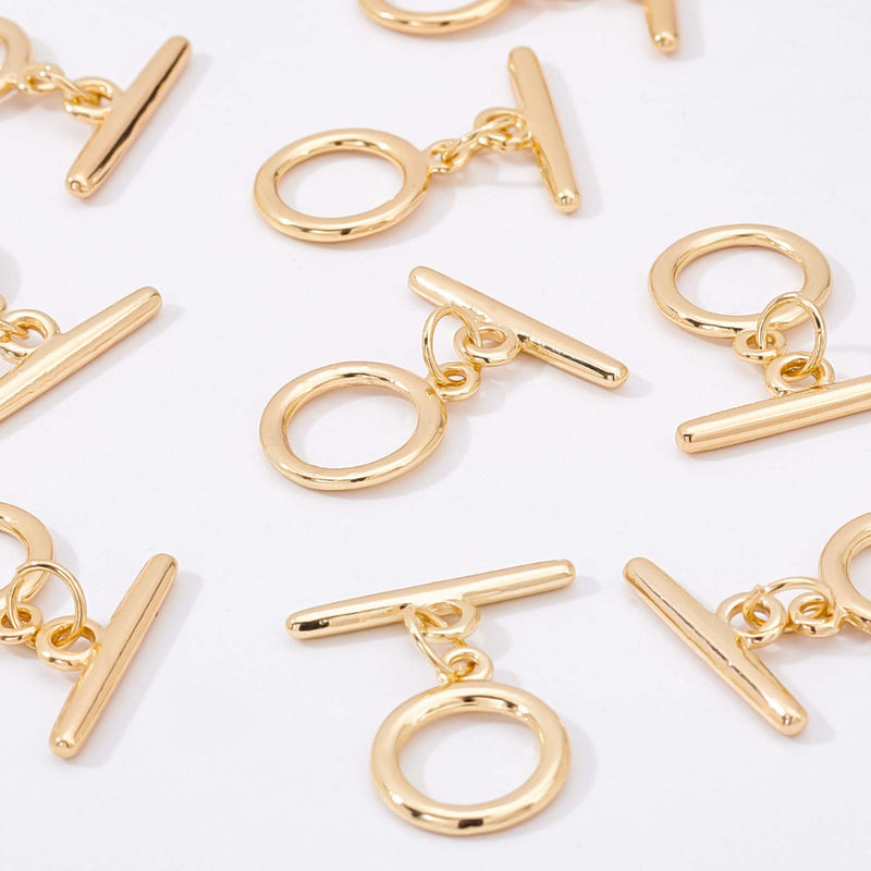 [Australia] - BENECREAT 10 Sets 18K Gold Plated Brass Toggle Clasps Flat Round Toggle Clasps Connectors(Ring: 13x1.5mm) for Necklace Bracelet Jewelry Making 