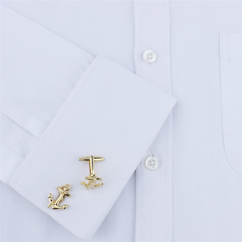 [Australia] - HAWSON Anchor Cufflinks and Shirt Studs Set for Men Gold Tone Shirt Cuff Links Set in Black Gift Box 